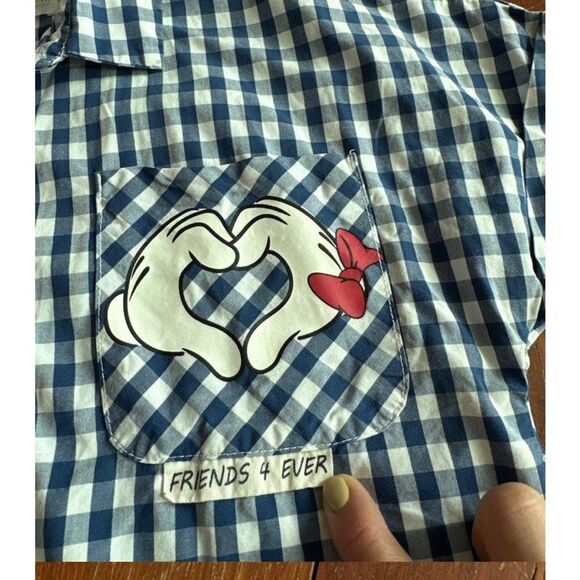Zara-Disney Junior Girls Size 11/12 Blue/White Checkered Button-Up Tie-Up Shirt - Picture 3 of 8